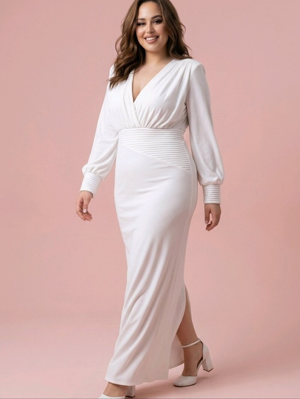 Zhivago White Lover Man V-Neck Long Sleeve Midi Dress